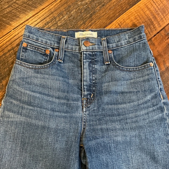 Madewell Slim Wide-Leg Crop Jeans Blue Raw Hem Size 23 - Picture 2 of 13